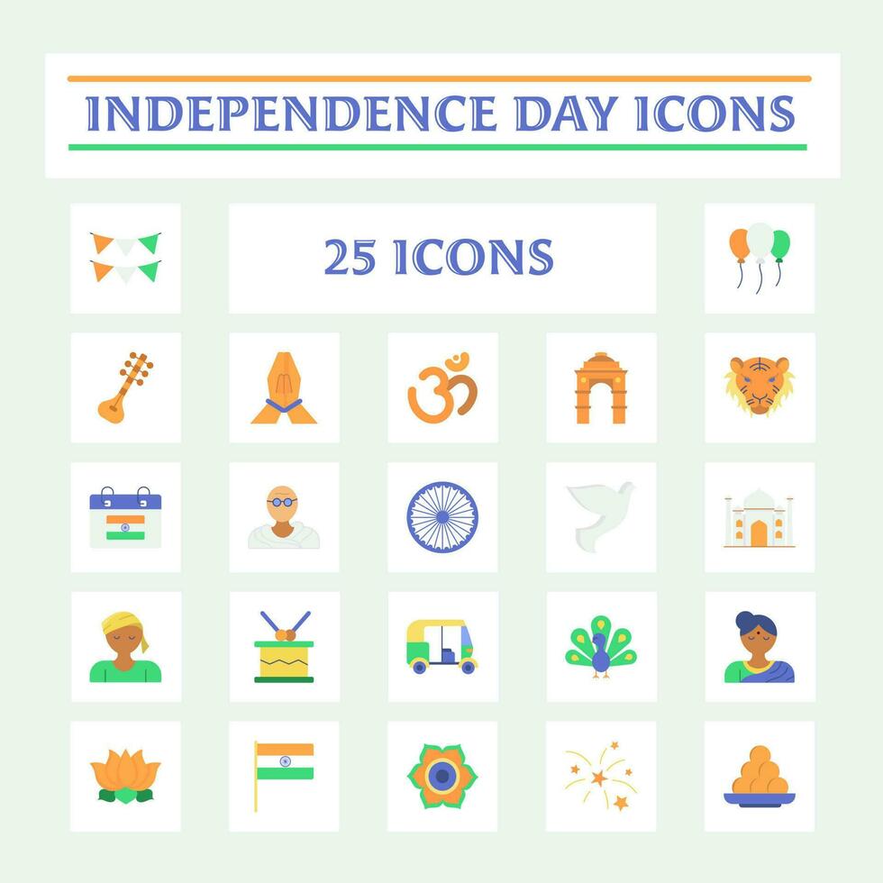 National Festival of Indian Independence Celebration Day Icon Set. vector