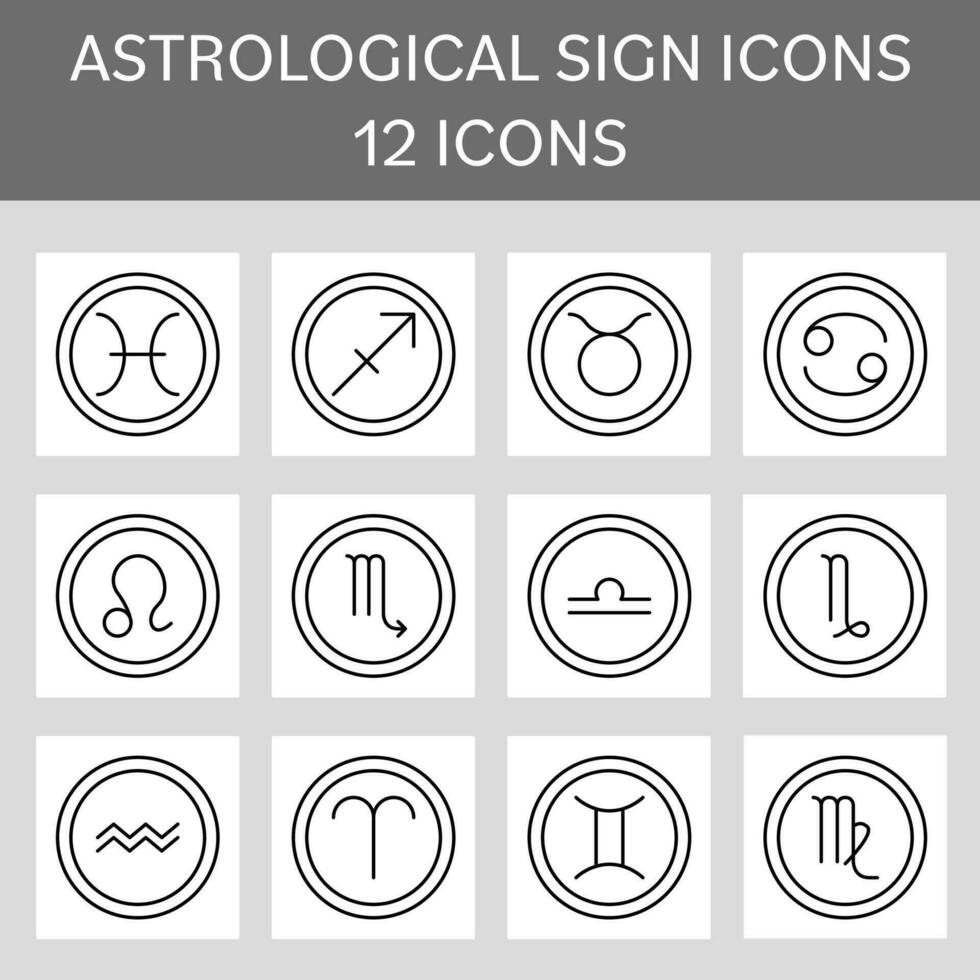 Black Outline Set Of Astrological Icons In Flat Style. vector