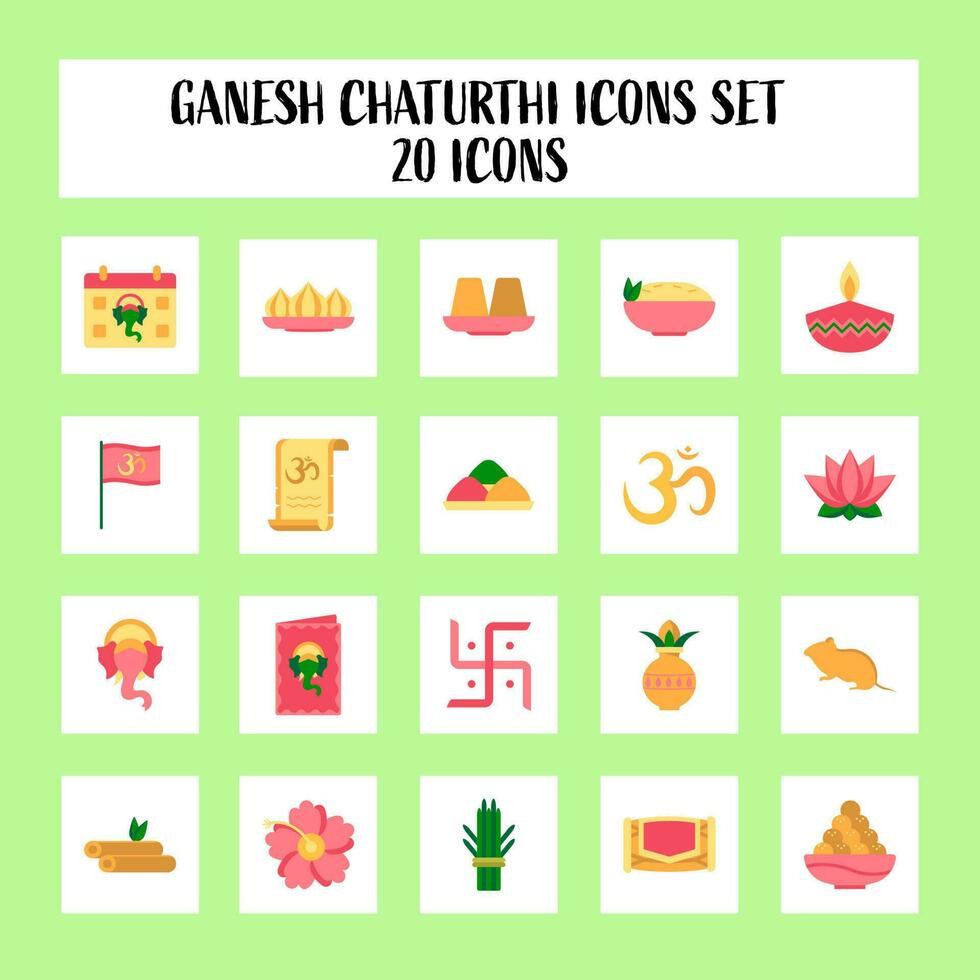 Lord Ganesha Birthday Celebration Colroful Icon Set On Square Background. vector