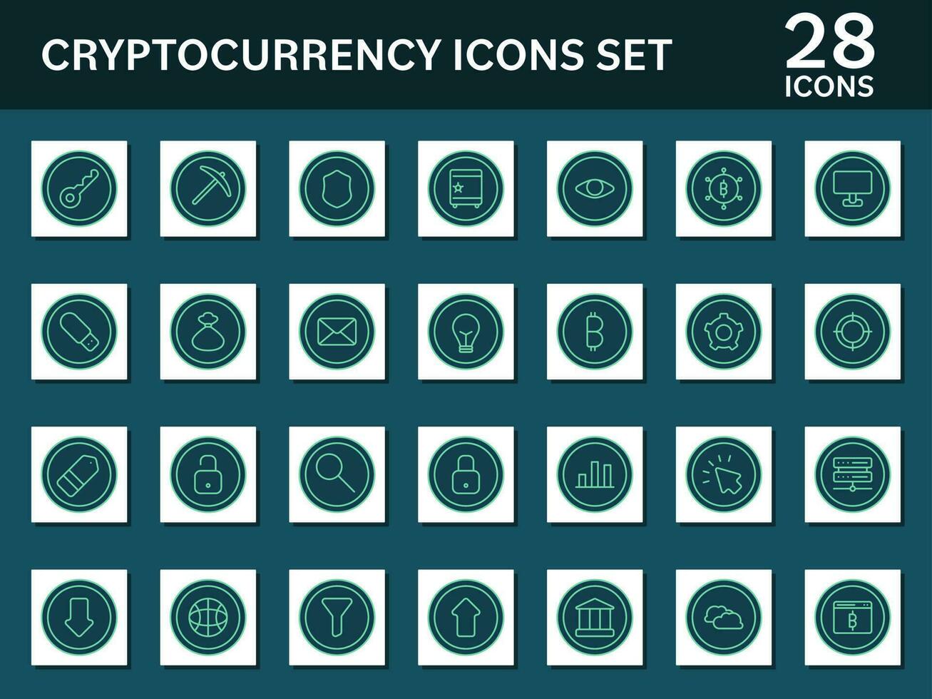 Cryptocurrency Business Essential Icon Set In Green Color. vector