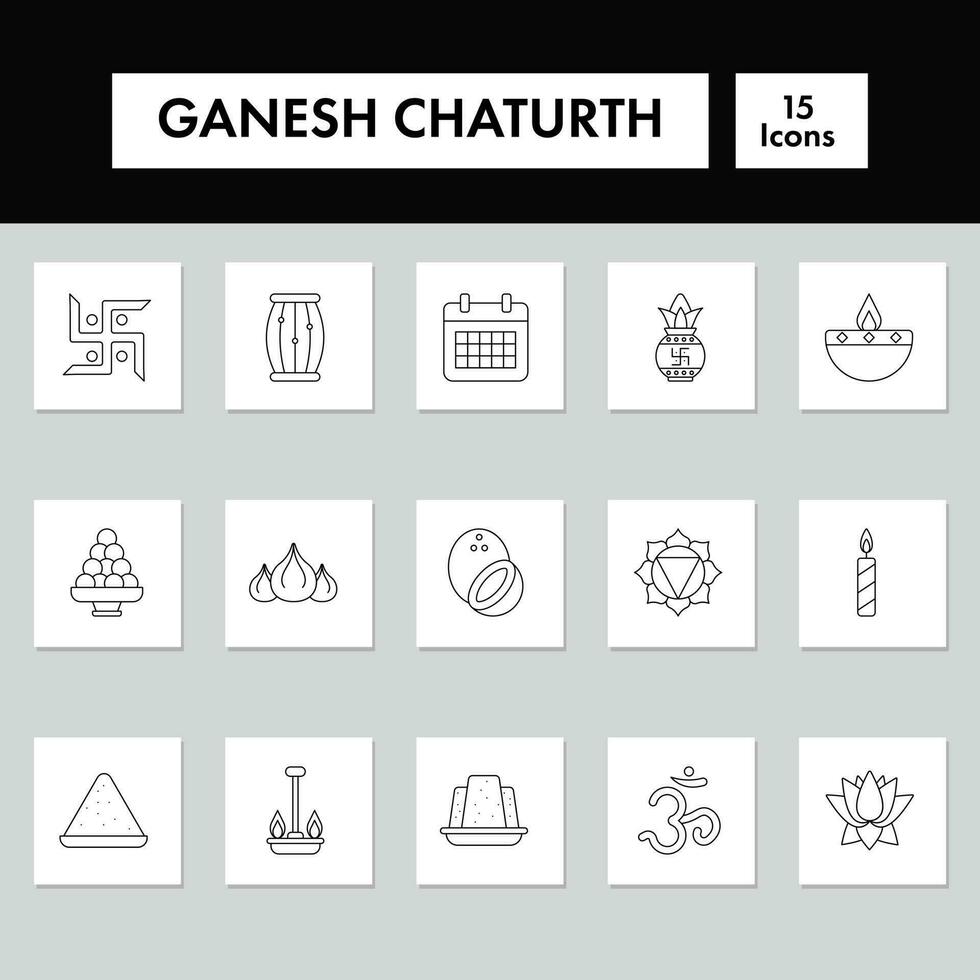 Illustration Of Ganesh Chaturthi Icon Set In Line Art. vector