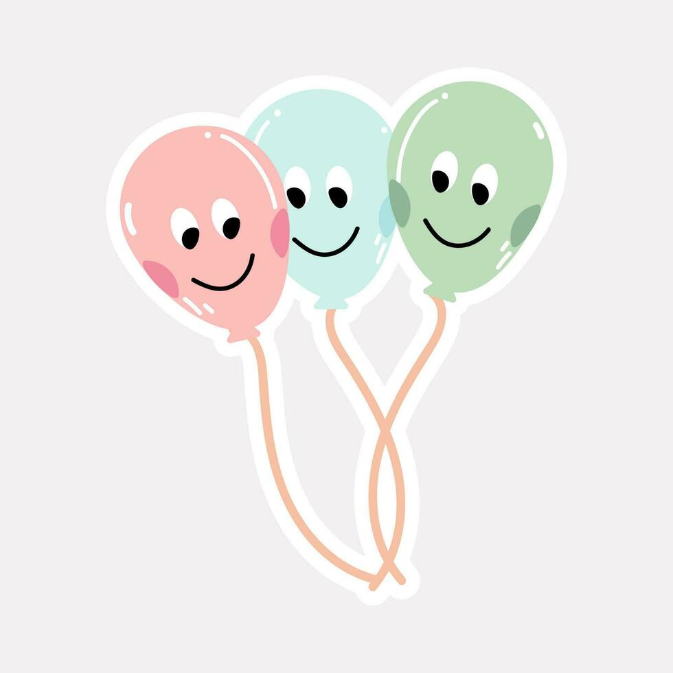 Smiley Cartoon Colorful Balloons Bunch Sticker. vector