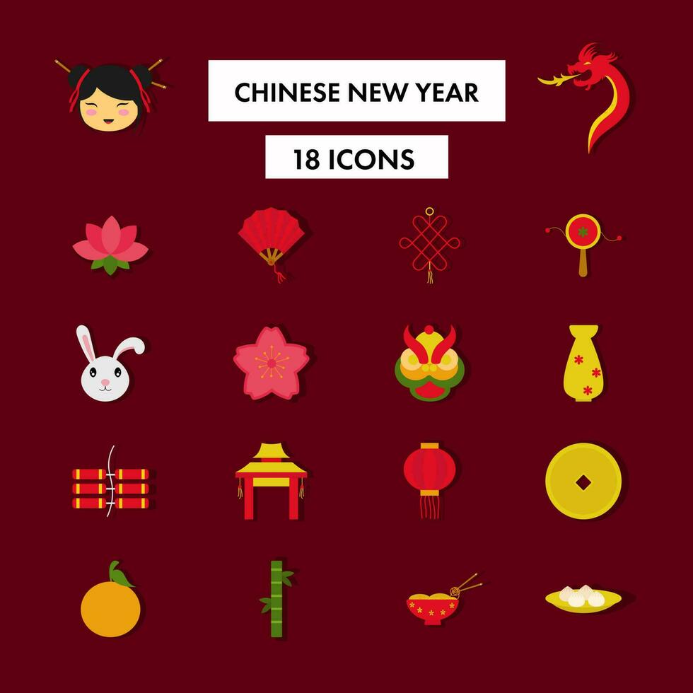 Isolated Chinese New Year Icon Set Over Red Background. vector