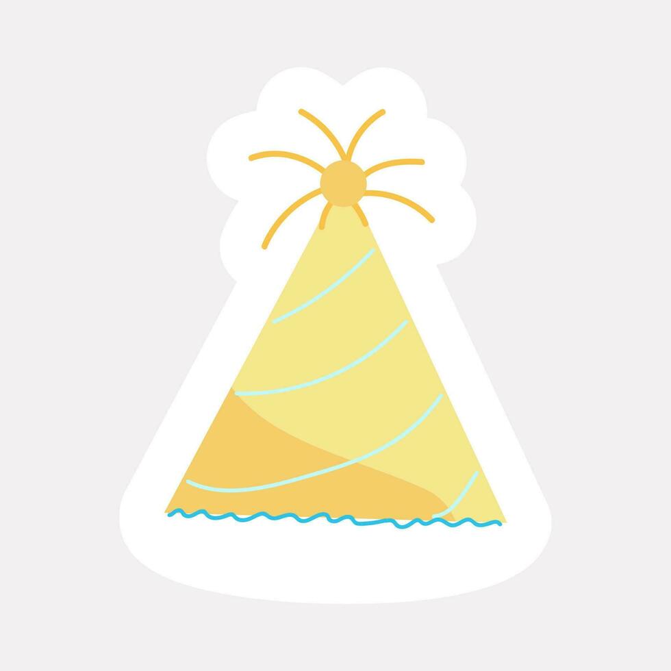 Yellow And Turquoise Wavy Party Hat Sticker. vector