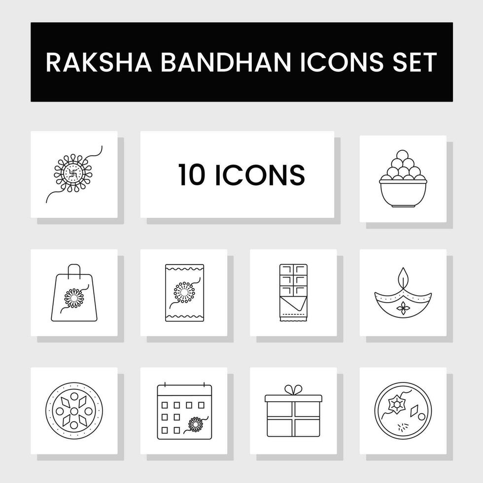 Brother And Sister Festival Icon Set In Black Linear Style. vector