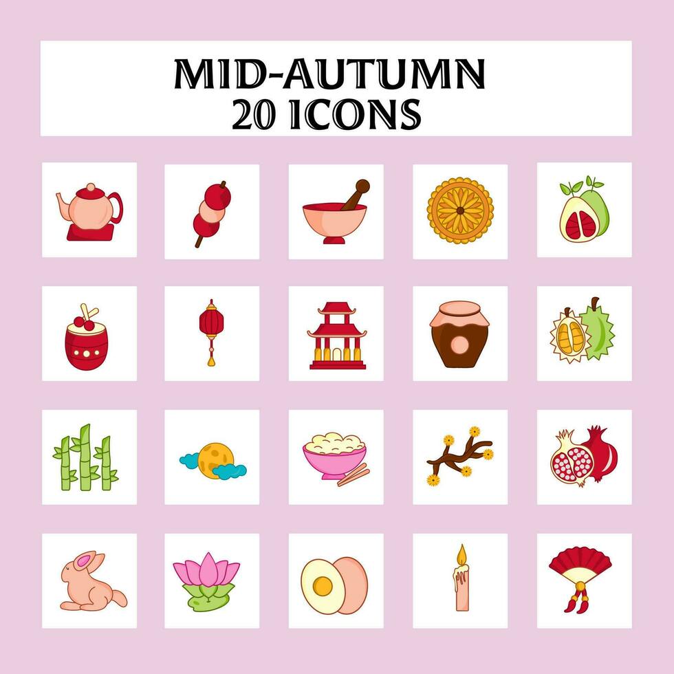 Isolated 20- Mid Autumn Festival Icon Set In Flat Style vector