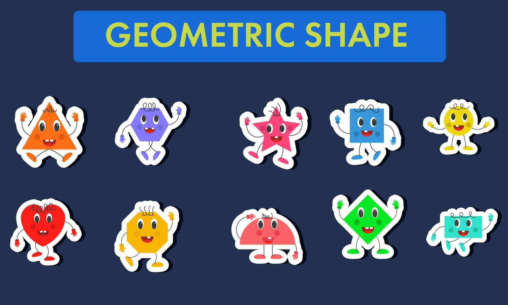 Set Of Playful Geometric Shape Character Over Blue Background. vector