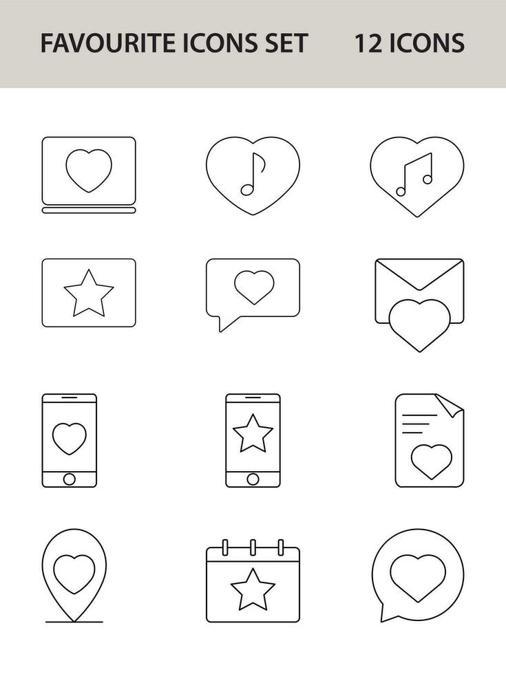 Black Line Art Set of Favorite Icon In Flat Style. vector