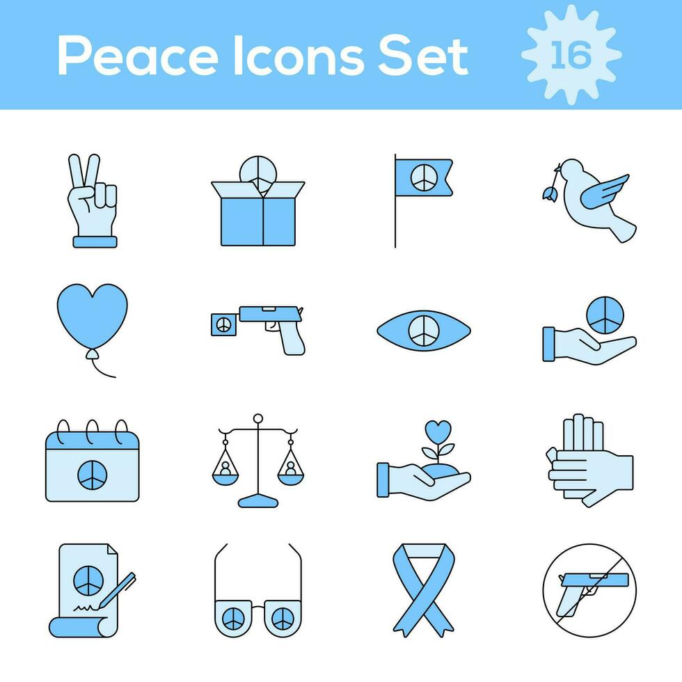 Blue Color Set of Peace Icon In Flat Style. vector