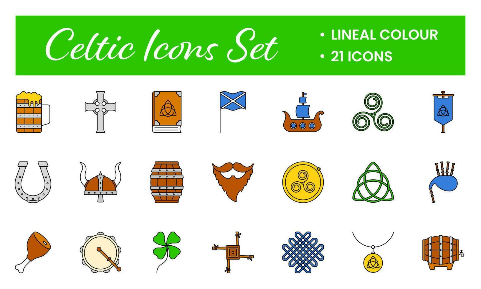 Flat Illustration Of Celtic 21 Icon Set. vector