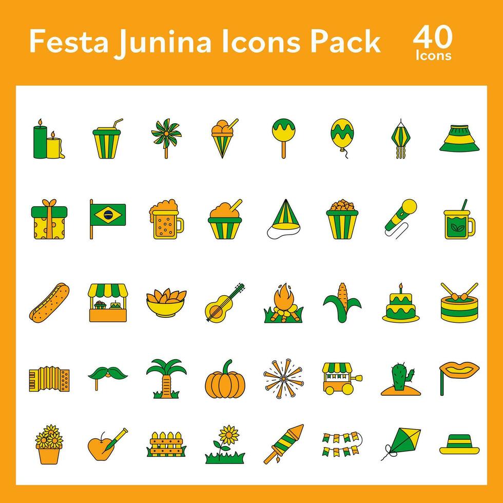 Colorful Set of Festa Junina Icon In Flat Style. vector