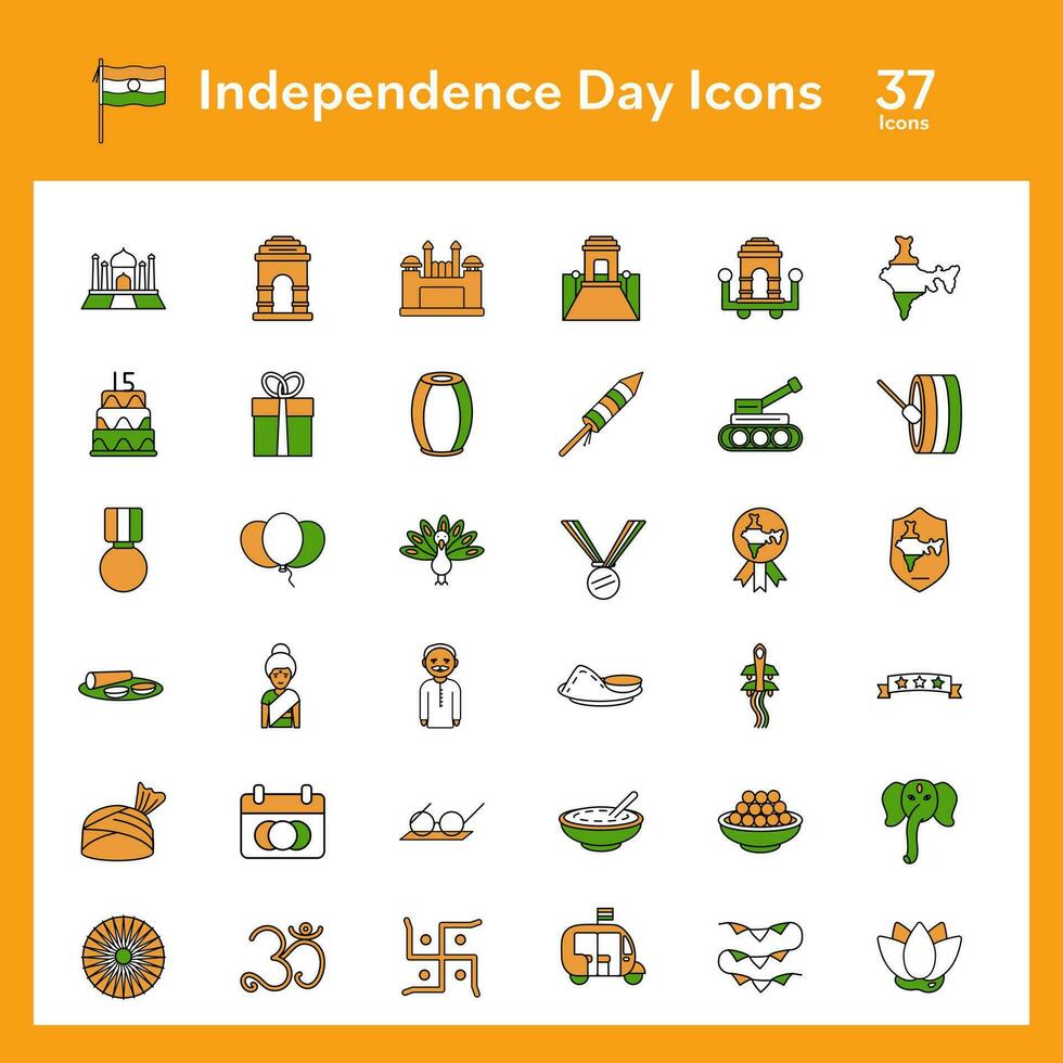 vistoso conjunto de independencia día icono en plano estilo. vector