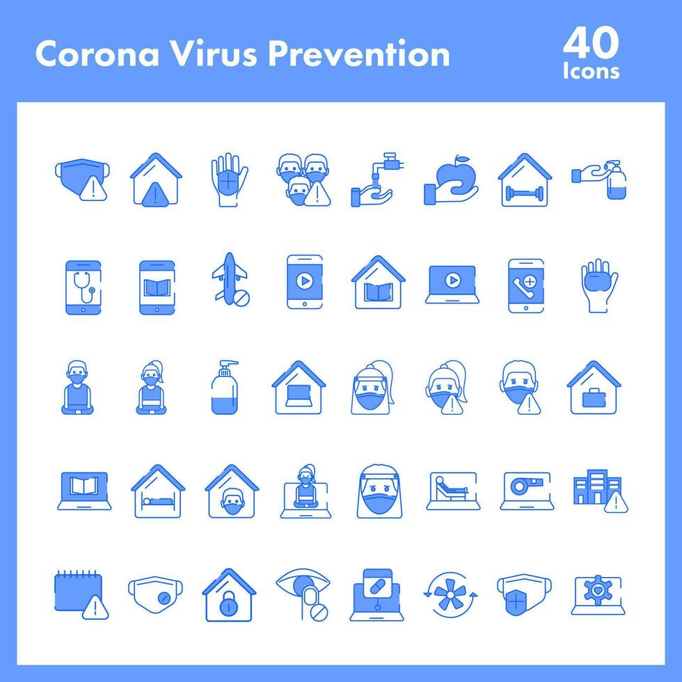 Blue And White Color Set of Coronavirus Prevention Icon. vector