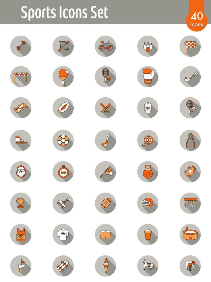 Orange And White Color Set of Sports Icon In Flat Style. vector