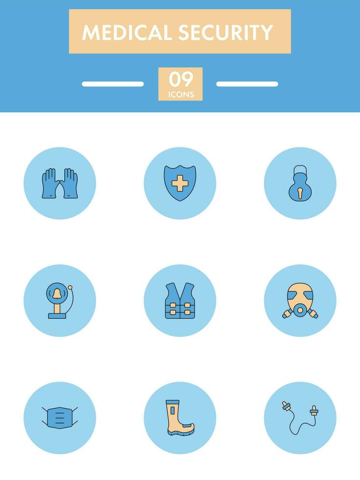 Blue And Orange Color Set of Medical Security Icon In Flat Style. vector