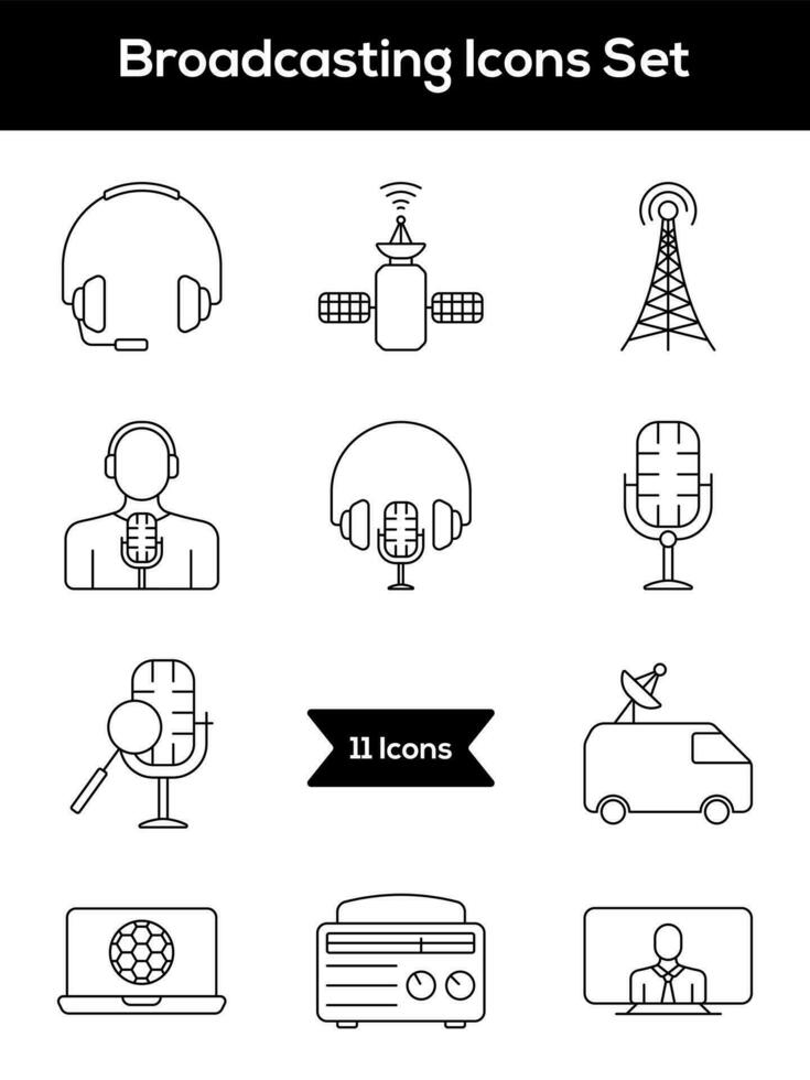 Broadcasting Icon Set in Line Art. vector