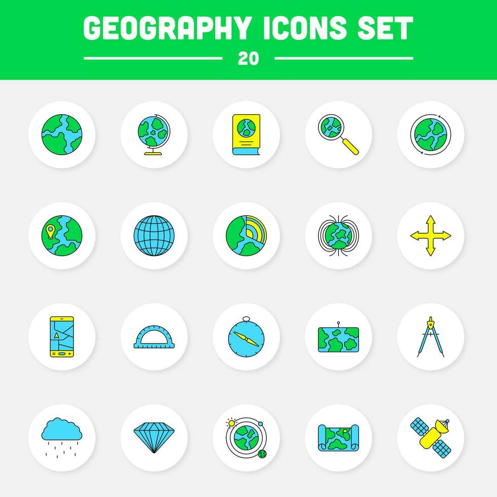 Colorful Set Of Geography Icons In Round Background. vector
