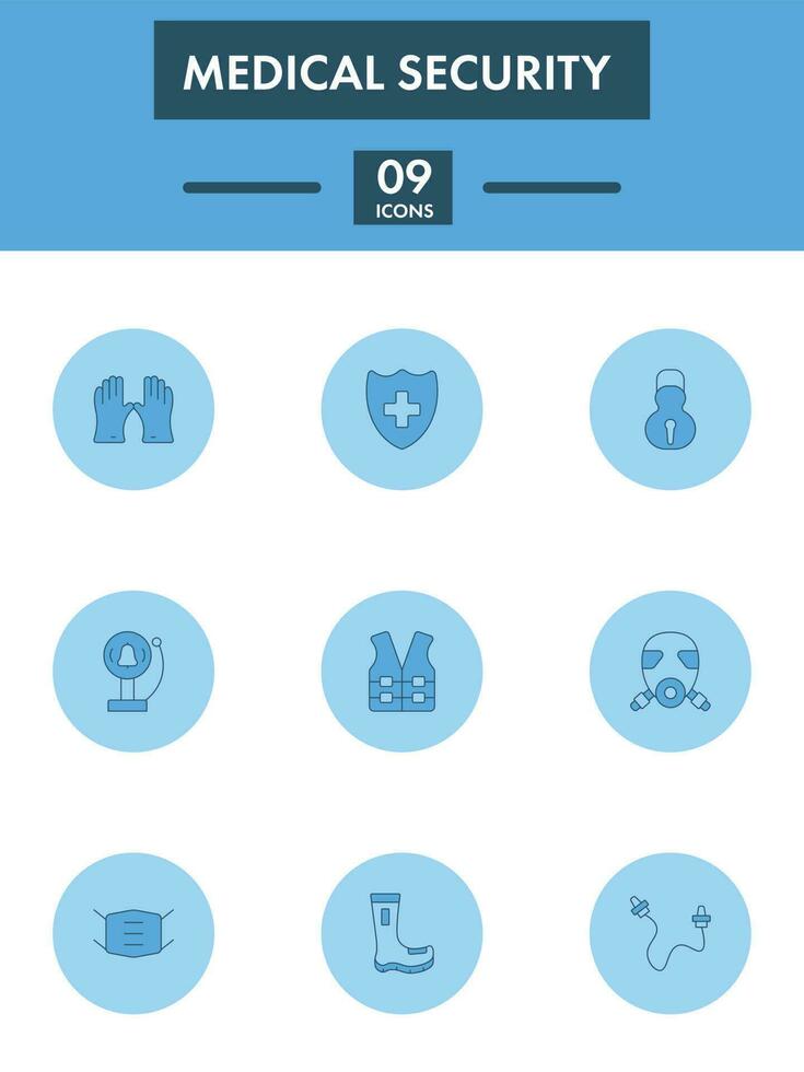 Blue Color Set of Medical Security Icon In Flat Style. vector