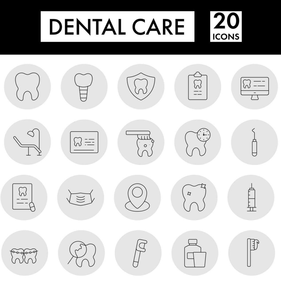 Black Line Art Set of Dental Care Icon In Flat Style. 24482482 Vector