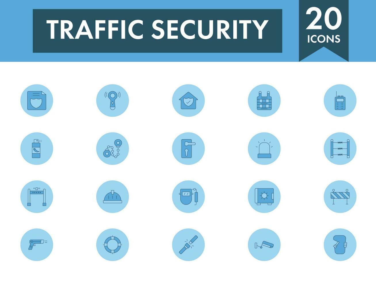 Blue Color Set of Traffic Security Icon In Flat Style. vector