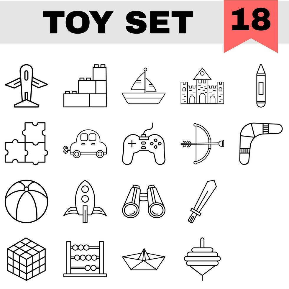 Black Line Art Illustration Of Toy Icon Set On White Background. vector