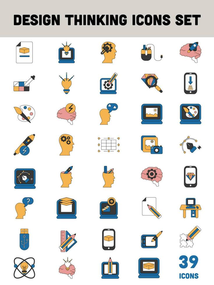 Flat Style Design Thinking Icon Set On White Background. vector