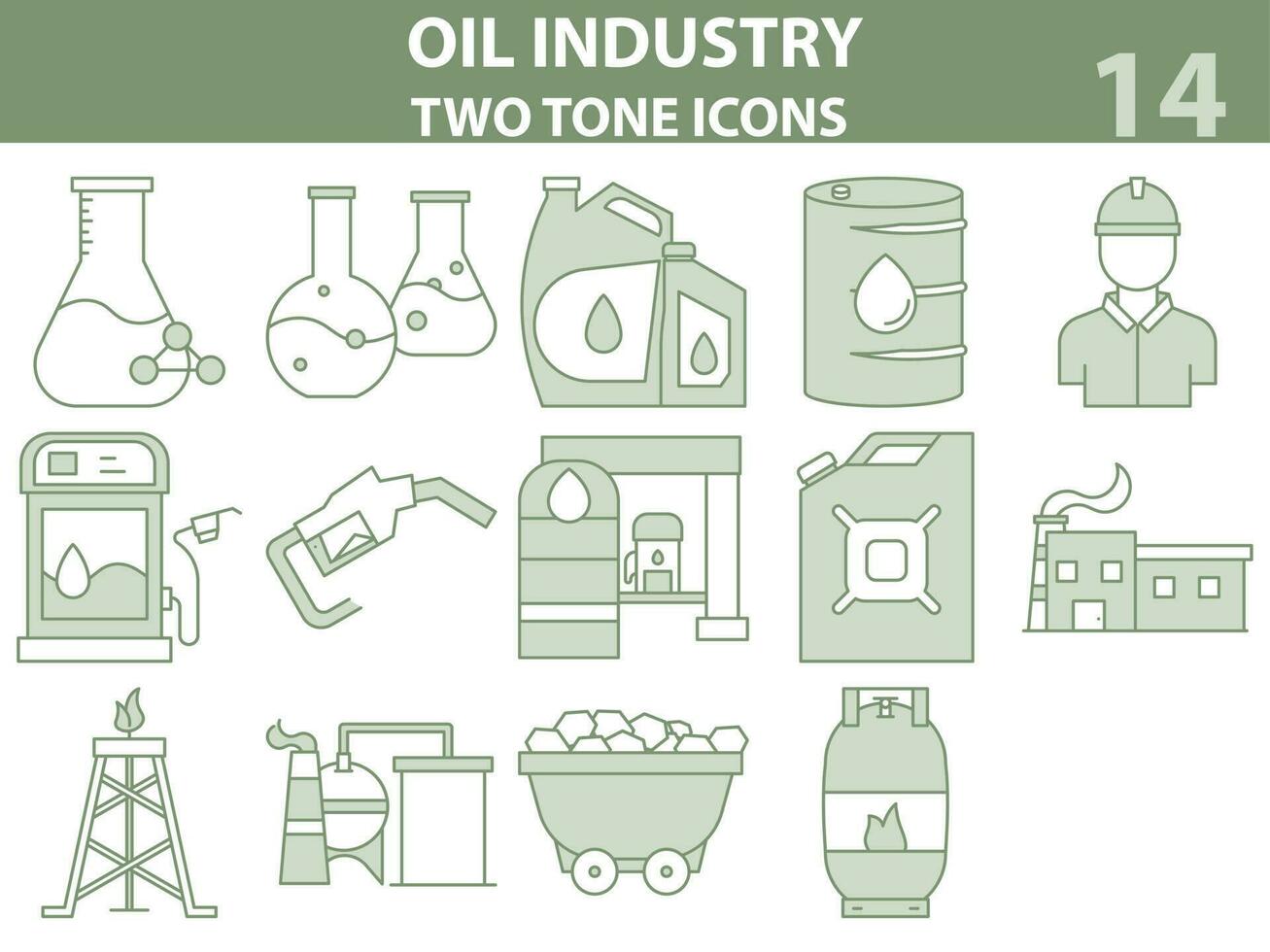 Green And White Color Set of Oil Industry Icon In Flat Style. vector