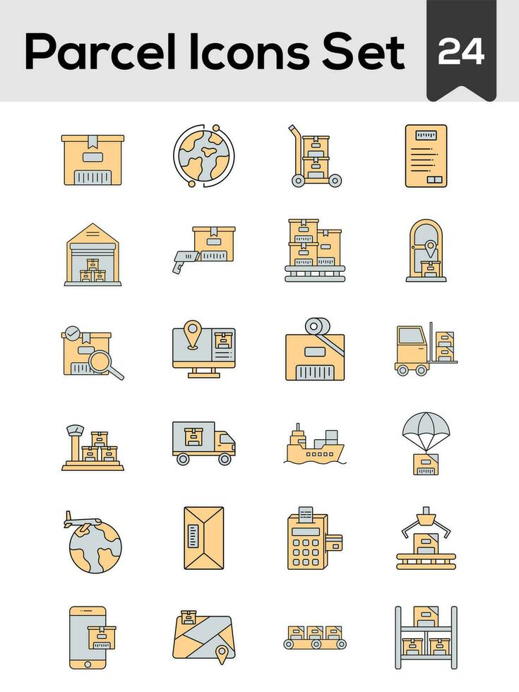 amarillo y gris color conjunto de paquete o empaquetar icono en plano estilo. vector