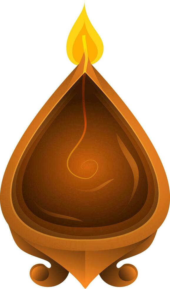 Top view of realistic oil lamp diya in brown color. vector