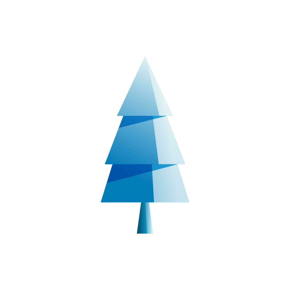Paper orgami of christmas tree in blue color. vector