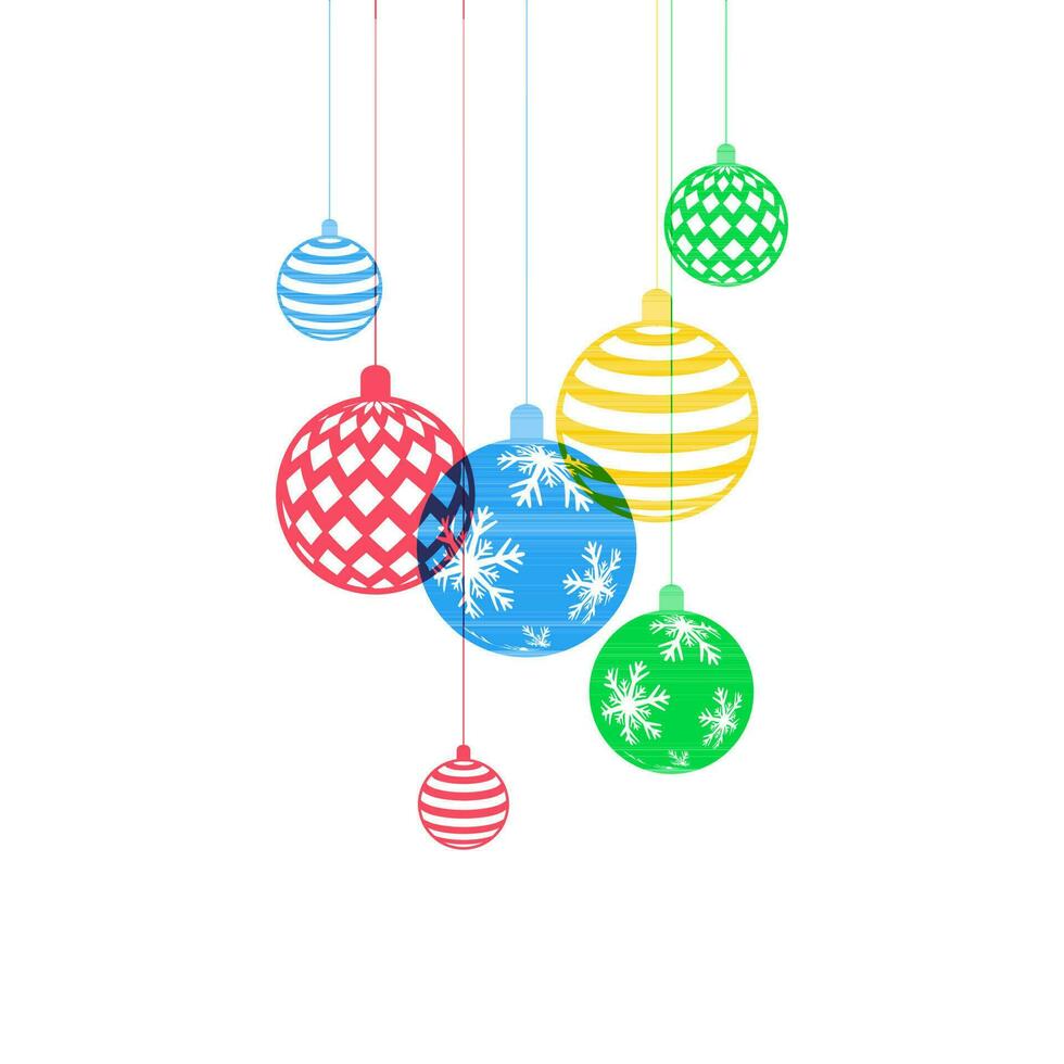Colorful baubles hang on white background. vector