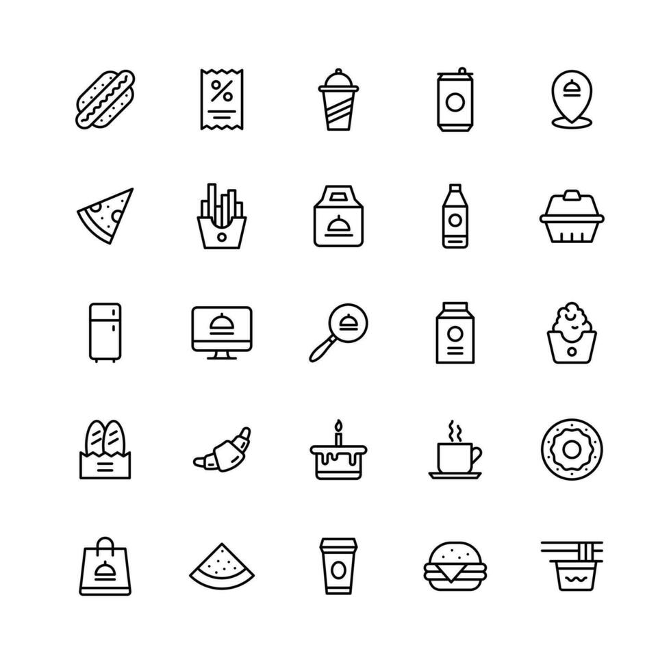 Set of 25 food icon in line art. vector