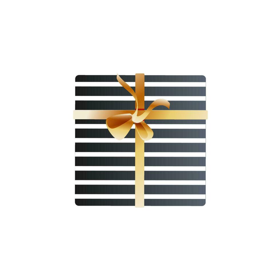 Glossy golden ribbon decorated gift box. vector