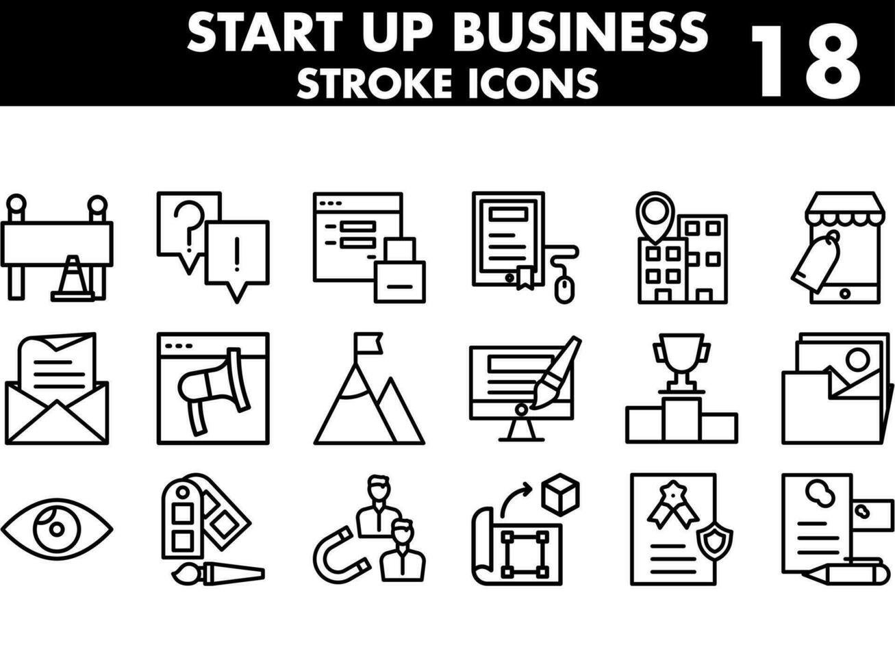 Stroke Style Set Of Startup Business Icons On White Background. vector