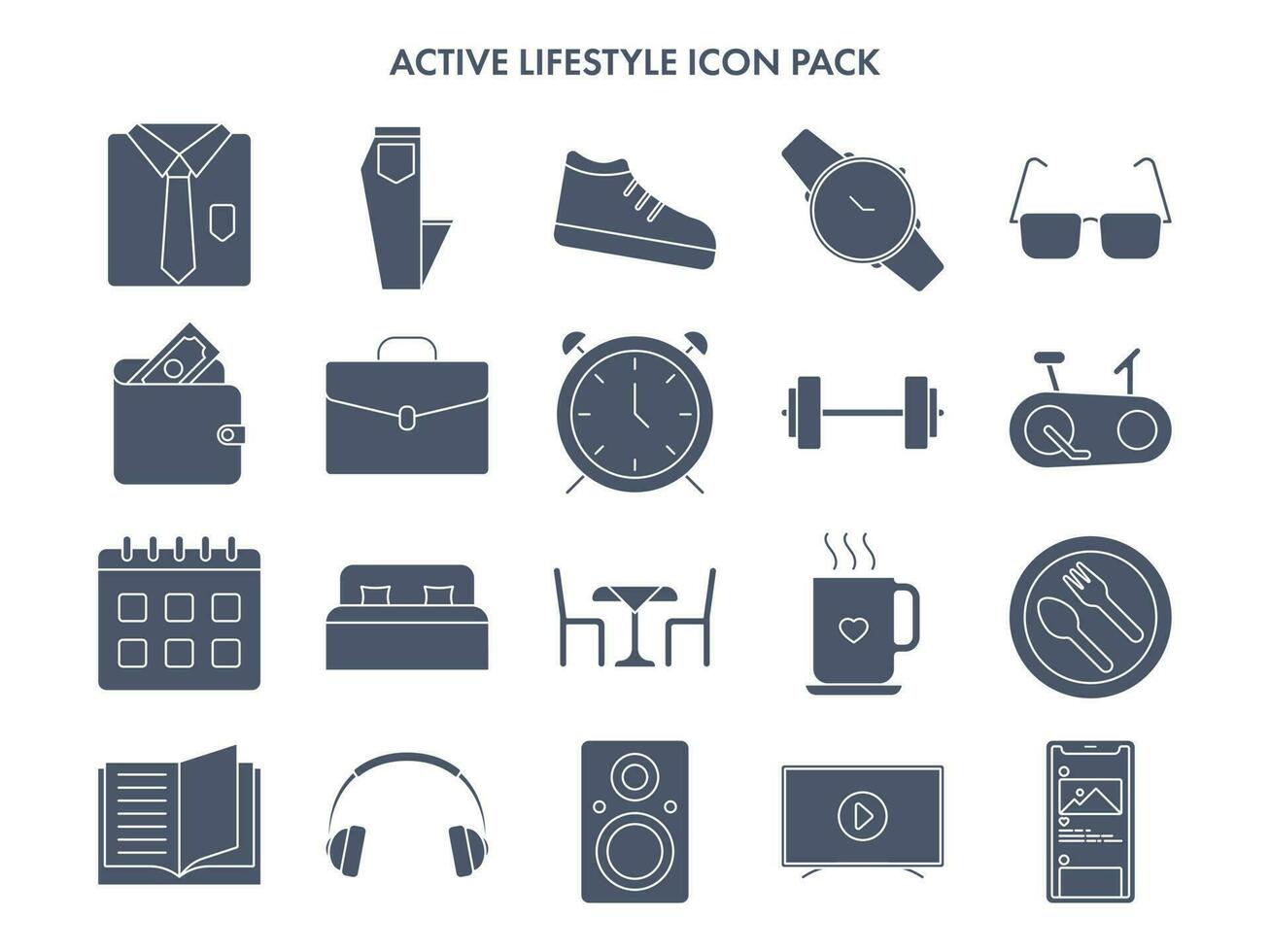 Active Lifestyle Icon Set In Blue And White Color. vector