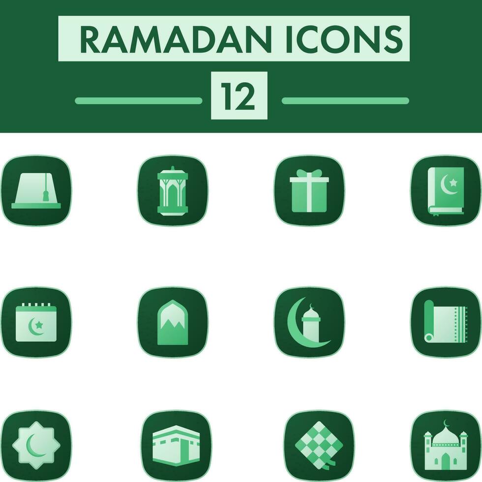 conjunto de Ramadán icono en verde color. vector