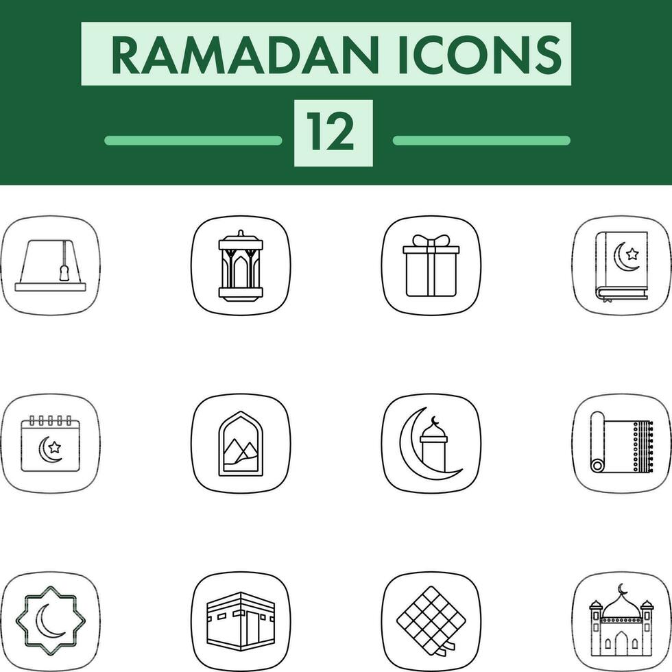 Black Line Art Set of Ramadan Icon. vector