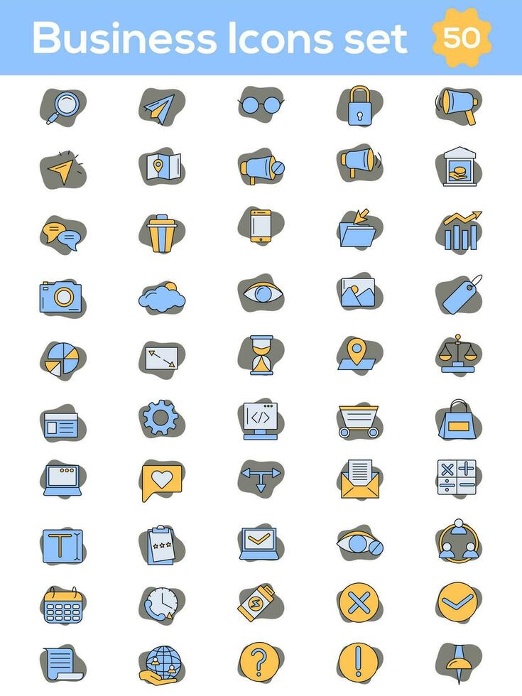 Blue And Yellow Color Set of Business Icon On Gray Background. vector