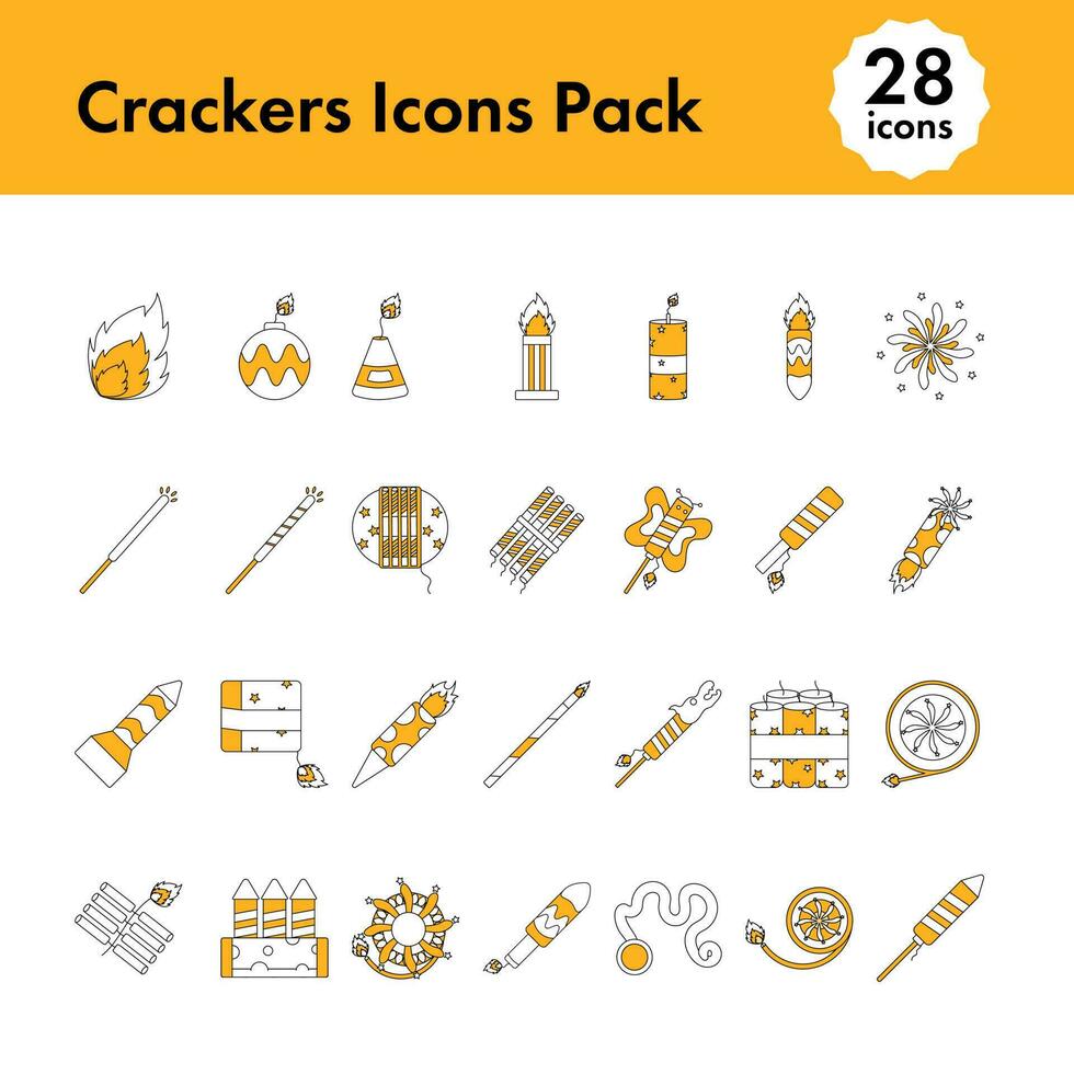 Set Of Crackers Icon In Yellow And White Color. vector