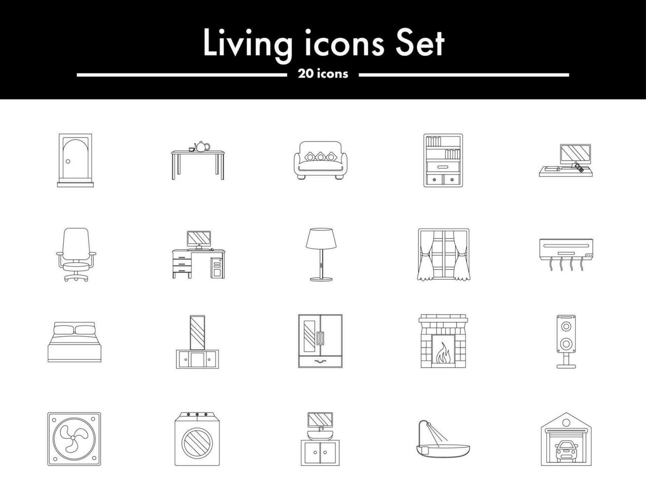 Linear Style Set Of Living Icon Or Symbol. vector