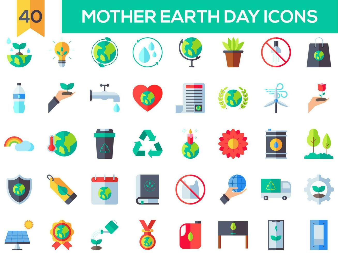 Illustration of 40 MOTHER EARTH DAY ICONS. vector