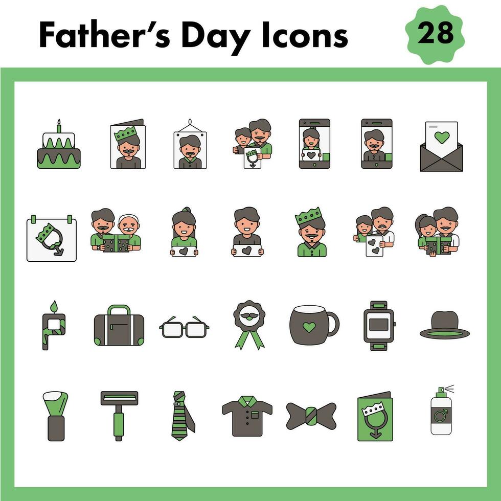 Set Of Father's Day Icon In Flat Style. vector