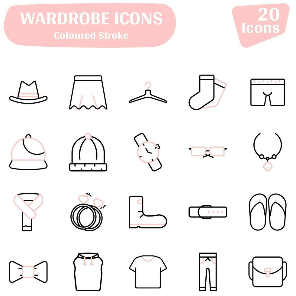 Wardrobe Icon Set In Black Thin Line Art. vector