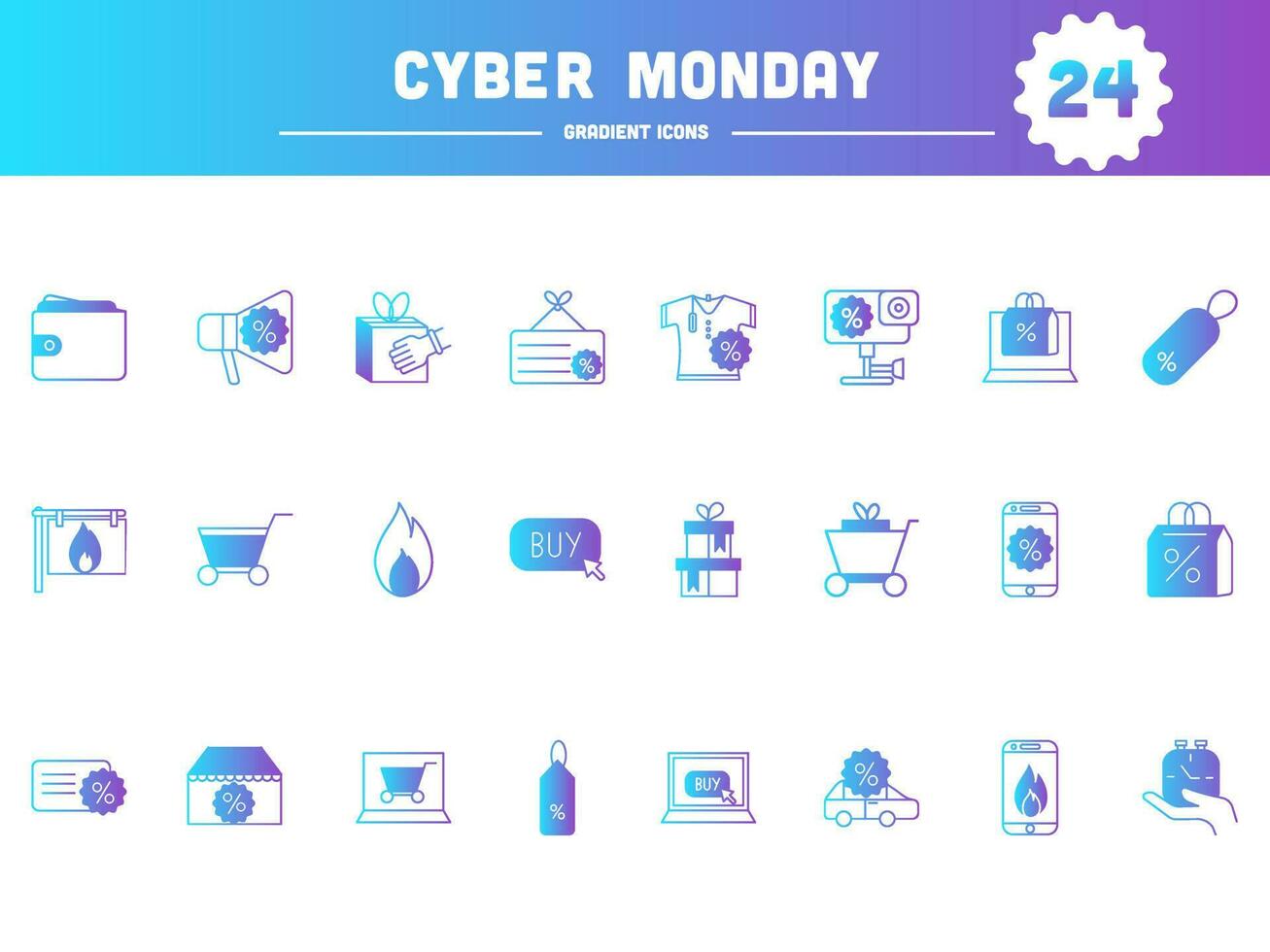 Gradient Cyber Monday Icon Set On White Background. vector