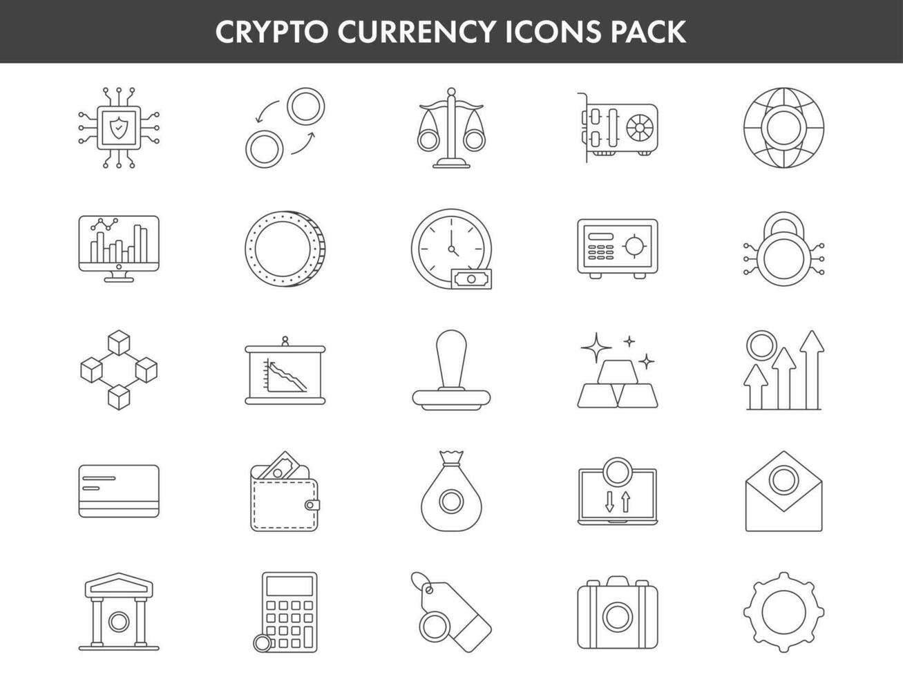 Stroke Style Crypto Currency Icons Set. vector