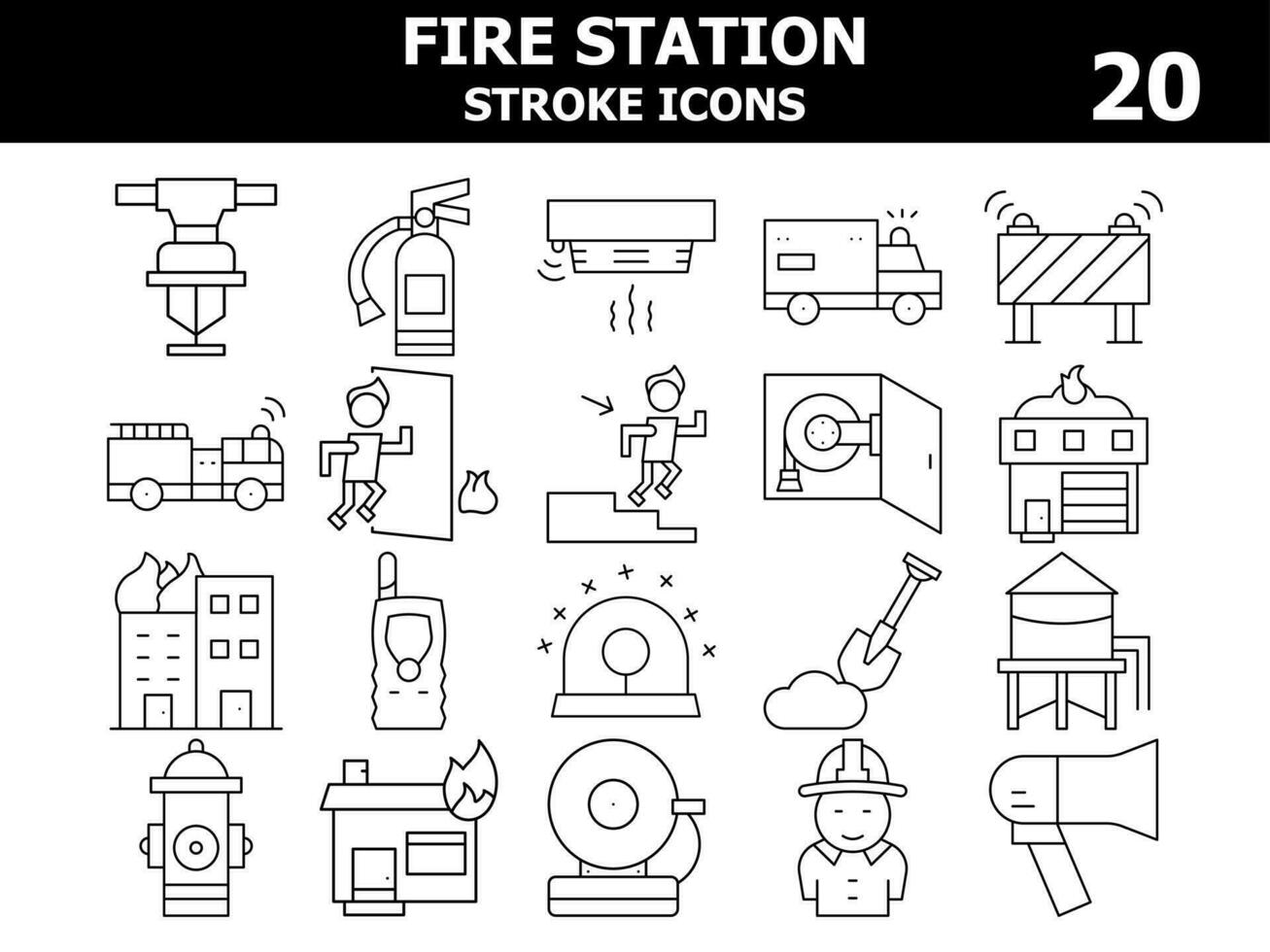 Black Line Art Set of Fire Station Icon In Flat Style. vector