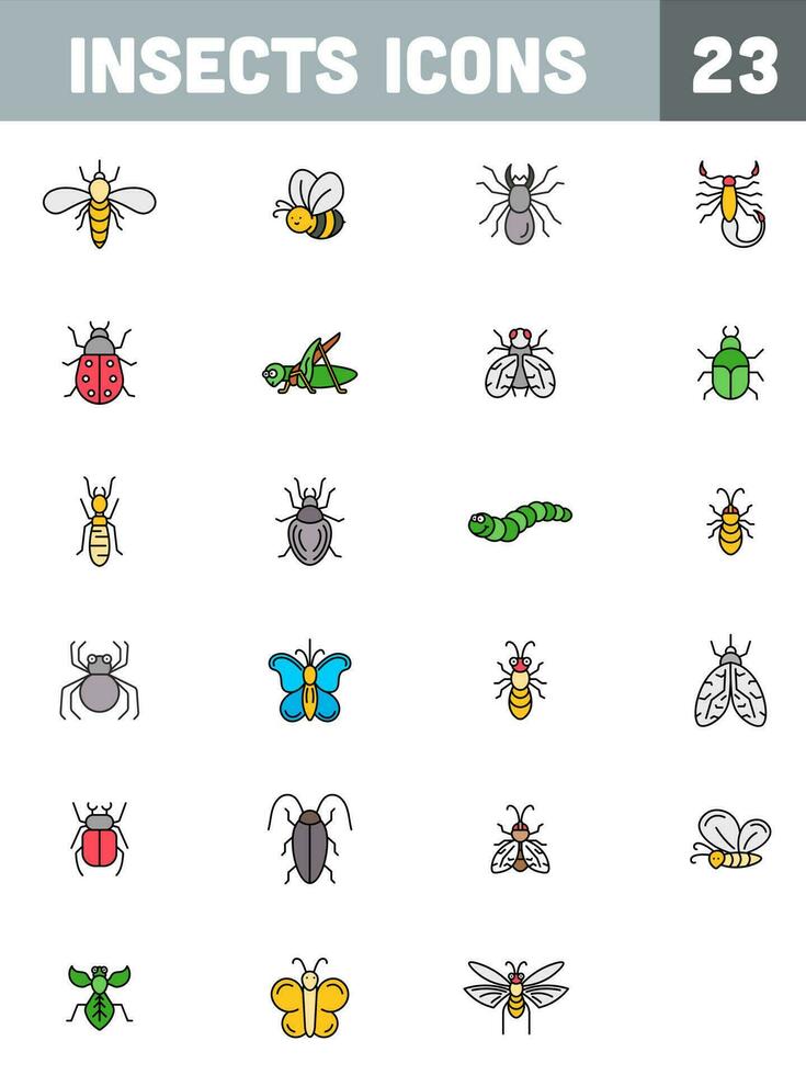vistoso insecto 23 íconos en blanco antecedentes. vector