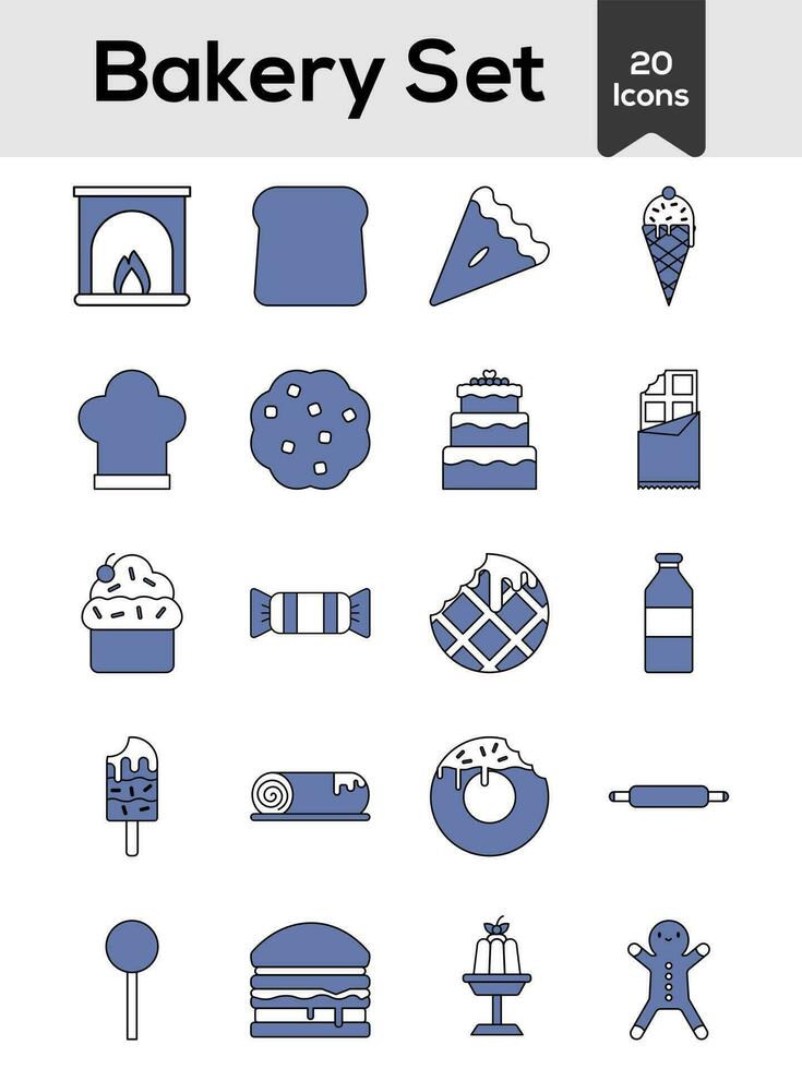 Set Of Bakery Icon Or Symbol In Blue And White Color. vector