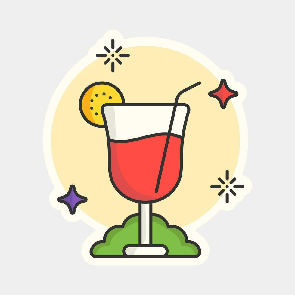 Sticker Style Decorate Cocktail Glass On White Background. vector