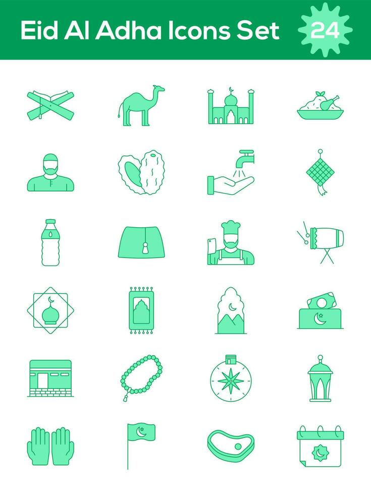Green And White Color Set of Eid Al Adha Icon In Flat Style. vector